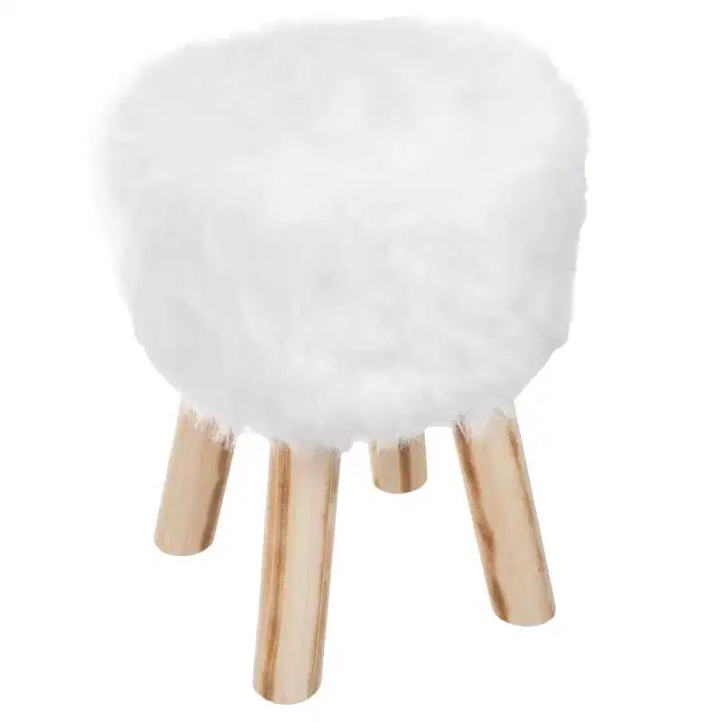 Pouffe rond en fausse fourrure, repose-pieds ou tabouret d'appoint (blanc)