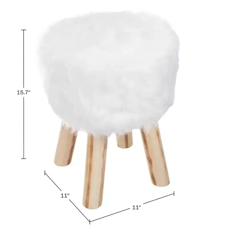 Pouffe rond en fausse fourrure, repose-pieds ou tabouret d'appoint (blanc)