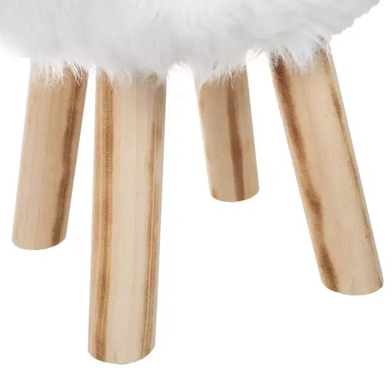 Pouffe rond en fausse fourrure, repose-pieds ou tabouret d'appoint (blanc)