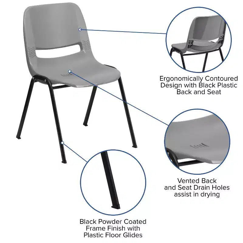 Lot de 4 chaises empilables ergonomiques avec coque, capacité de 399 kg