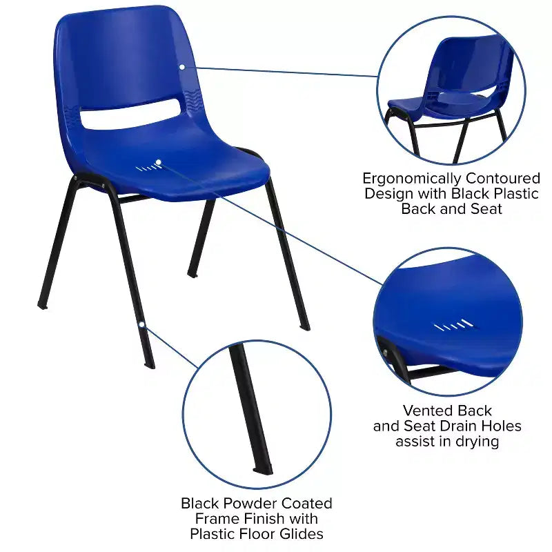 Lot de 4 chaises empilables ergonomiques avec coque, capacité de 399 kg