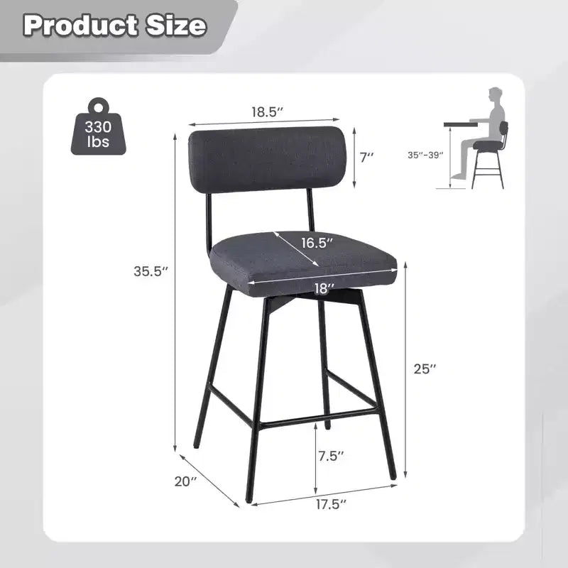 Tabouret de bar pivotant rembourré (lot de 4) de 63,5 cm