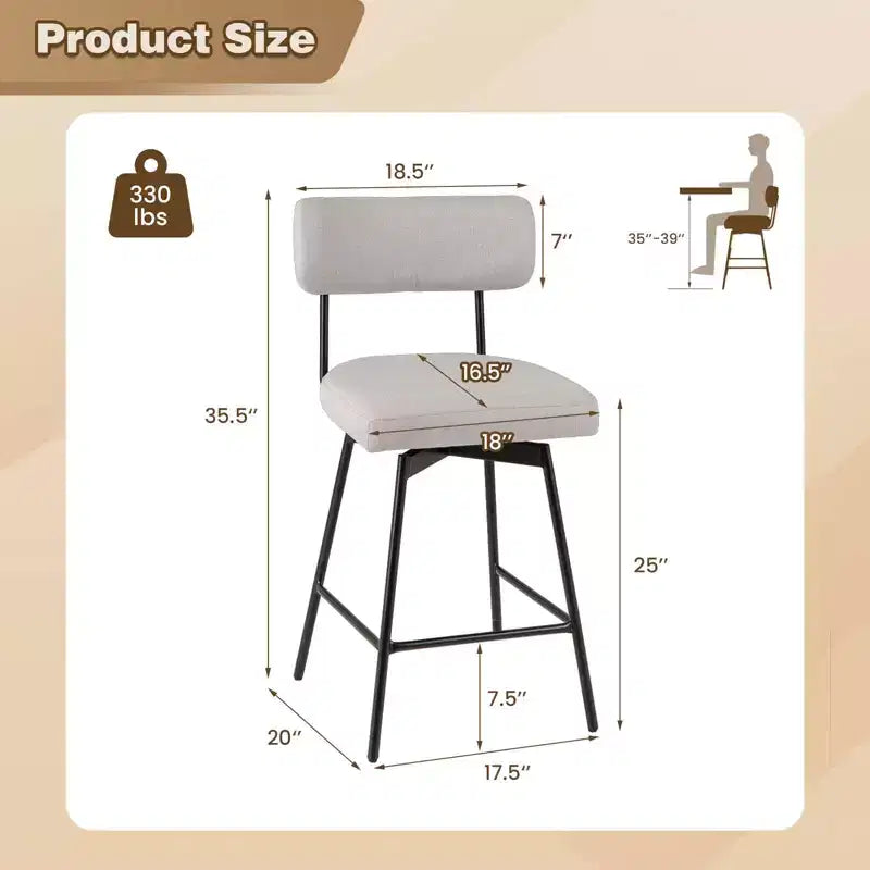Tabouret de bar pivotant rembourré (lot de 4) de 63,5 cm