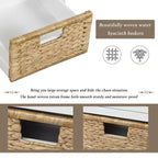 Banc de rangement rustique avec 3 tiroirs et 3 paniers en rotin