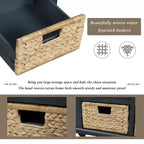 Banc de rangement rustique avec 3 tiroirs et 3 paniers en rotin