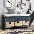 Rustic Storage Bench with 3 Drawers and 3 Rattan Baskets-ModernLuxe