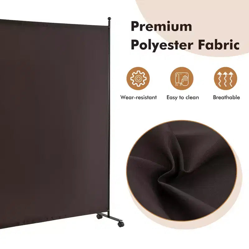 Paravent simple de 6 pieds avec roulettes, cloison en tissu à roulettes, écran d'intimité