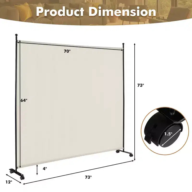 Paravent simple de 6 pieds avec roulettes, cloison en tissu à roulettes, écran d'intimité