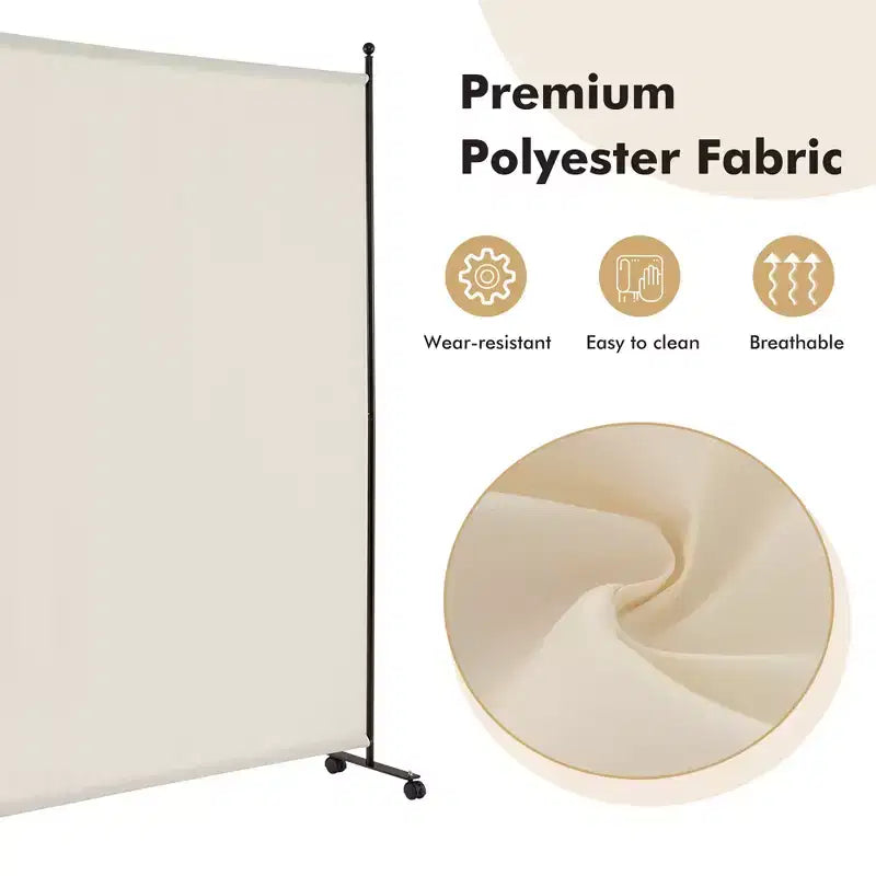 Paravent simple de 6 pieds avec roulettes, cloison en tissu à roulettes, écran d'intimité