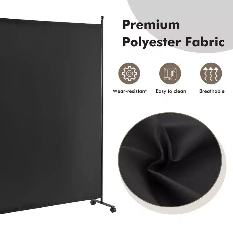 Paravent simple de 6 pieds avec roulettes, cloison en tissu à roulettes, écran d'intimité