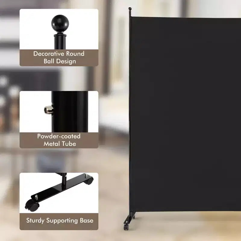 Paravent simple de 6 pieds avec roulettes, cloison en tissu à roulettes, écran d'intimité